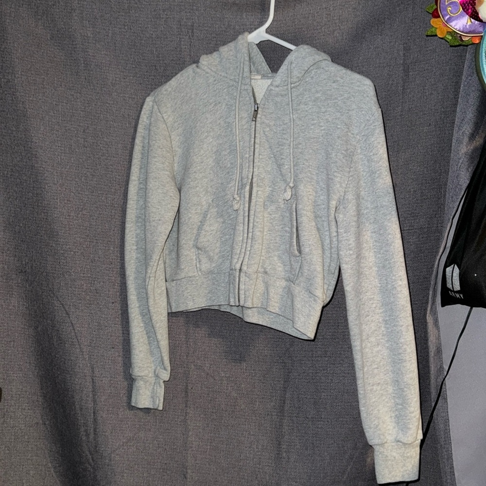 John Galt Heather Grey Zip Up Cropped Hoodie
